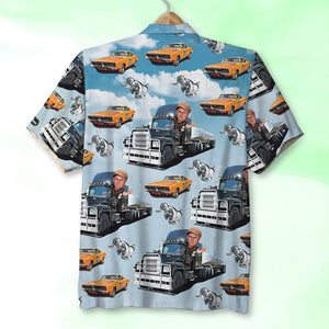 Trucker Truck and Angry Convoy Duck Pattern, Personalized Hawaiian Shirt and Men Beach Shorts, Trucker Gifts - Hawaiian Shirts - GoDuckee