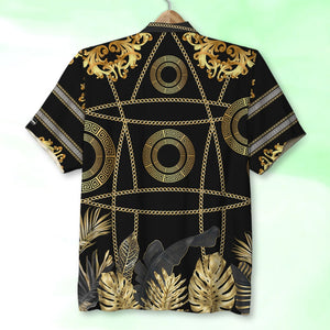 Golden Pattern with Custom Face Image ,Personalized Hawaiian Shirt and Men Beach Shorts, Summer Gifts - Hawaiian Shirts - GoDuckee