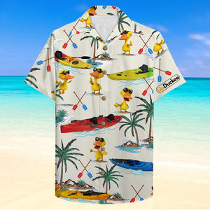 Kayaking Duck Hawaiian Shirt - Duck & Kayak Boat Pattern - Hawaiian Shirts - GoDuckee