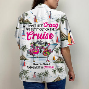 Personalized Cruising Flamingo Couple Hawaiian Shirt - We don't hide crazy - Hawaiian Shirts - GoDuckee