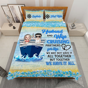 Husband And Wife Cruising Partners For Life Personalized Cruising Couple Quilt Bed Set - Blanket - GoDuckee