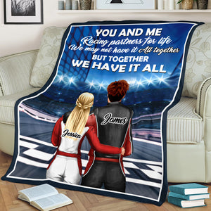 Personalized Racing Couple Blanket - You and Me Racing Partners For Life - Blanket - GoDuckee