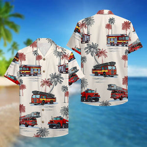 Firefighter Hawaiian Shirt - Fire Truck Pattern - Hawaiian Shirts - GoDuckee