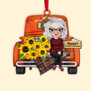 Personalized Grandma Ornament, Grandma With Flowers Car, Gift For Family - Ornament - GoDuckee
