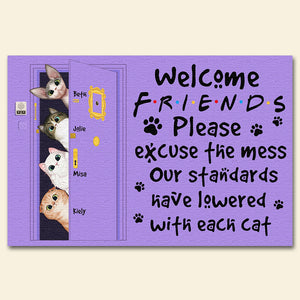 Personalized Cat Breeds Welcome Mat - Please Excuse The Mess - Purple Friends Door - Doormat - GoDuckee