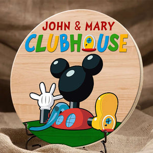 Family Welcome To Clubhouse, Personalized Round Wooden Sign - Wood Sign - GoDuckee