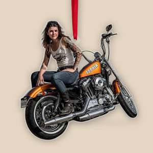 Custom Photo Biker Girl Ornament, Christmas Tree Decor, Gift For Motorcycle Lovers - Ornament - GoDuckee