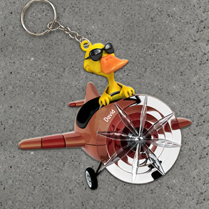 Personalized Pilot Duck Couple Keychain - Custom Name - Keychains - GoDuckee