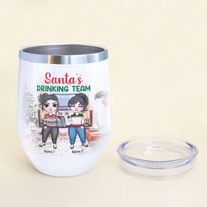Personalized Sweater Girls Wine Tumbler - Santa's Drinking Team - Christmas Theme - Wine Tumbler - GoDuckee
