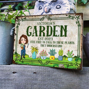 Feel Free To Talk To These Plants, Personalized Metal Sign, Gift For Gardening Girl - Metal Wall Art - GoDuckee