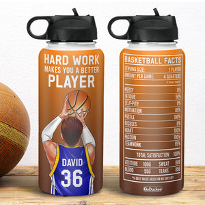 Personalized Basketball Player Water Bottle - Hard Work Makes You A Better Player - Water Bottles - GoDuckee
