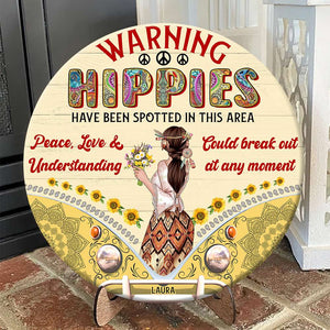 Warning Hippes Spotted In This Area, Personalized Wooden Sign, Gifts for Hippies - Wood Sign - GoDuckee
