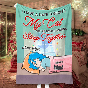 When Life Is Just Too Much Take A Nap, Personalized Cartoon Sleeping Girl & Cat Breeds Blanket - Blanket - GoDuckee
