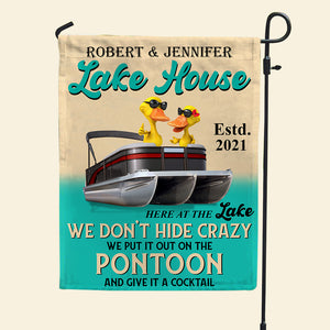 Personalized Pontoon Couple Flag - We Don't Hide Crazy - Gifts for Couple - Duck Couple Wearing Sunglasses Fol7-Vd3 - Flag - GoDuckee