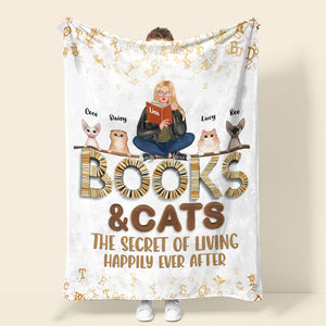 Books & Cats The Secret Of Living Happily Ever After Personalized Blanket Gift For Her - Blanket - GoDuckee
