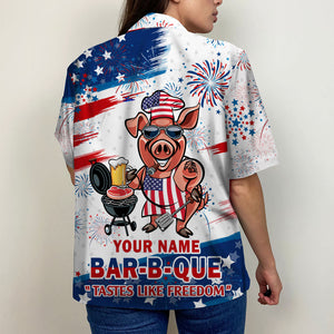 Bar-B-Que Tastes Like Freedom Personalized Grill Independence Day Hawaiian Shirt - Hawaiian Shirts - GoDuckee
