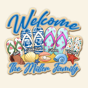 Welcome To The Family Flip Flop Family Beach Personalized Custom Shape Doormat - Doormat - GoDuckee
