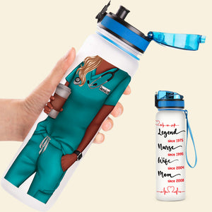 Legend/Nurse/Wife/Mom Since - Personalized Water Tracker Bottle - Gift For Nurse - Water Bottles - GoDuckee