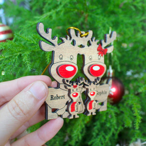 Christmas Reindeer Family, Personalized Wood Ornament - Ornament - GoDuckee
