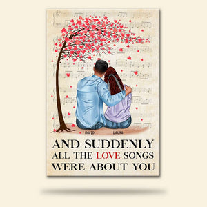 Personalized Jean Couple Poster - And Suddenly All The Love Songs Were About You - Hugging Couple - Poster & Canvas - GoDuckee