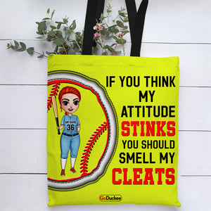If You Think My Attitude Stinks You Should Smell My Cleats - Personalized Tote Bag - Gift for Softball Players - Front Chibi Player - Tote Bag - GoDuckee