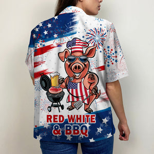Red White And BBQ Grill Hawaiian Shirt - Hawaiian Shirts - GoDuckee
