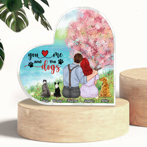 You And Me And The Dogs Personalized Heart Shaped Acrylic Plaque, Couple Gift - Decorative Plaques - GoDuckee