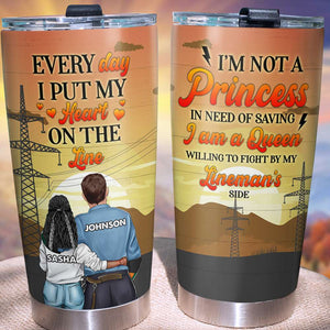 Personalized Lineman Couple Tumbler Cup - Everyday I Put My Heart On The Line - Lineman Wife, Girlfriend - Tumbler Cup - GoDuckee