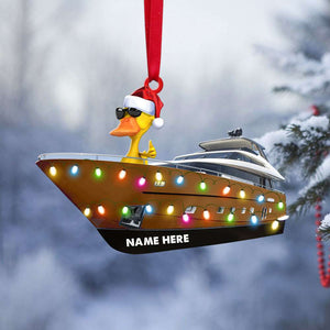 Yacht and Yellow Ducks - Personalized Christmas Ornament - Couple Gift for Yacht Lovers - Ornament - GoDuckee