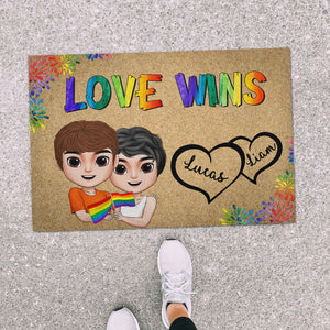 LGBT Couple Love Wins Personalized Door Mat Gift For Couple - Doormat - GoDuckee