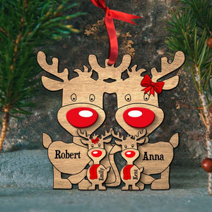 Christmas Reindeer Family, Personalized Wood Ornament - Ornament - GoDuckee