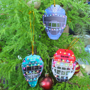 Ice Hockey Helmet With Cage - Personalized Christmas Ornament - Gifts for Ice Hockey Lovers - Ornament - GoDuckee