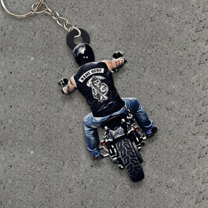 Biker Keychain - Custom Name - Biker Back View - Keychains - GoDuckee