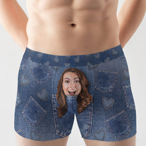 Heart With Jeans Background - Custom Photo Men Boxer Briefs - Boxer Briefs - GoDuckee