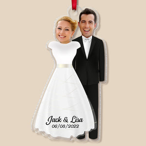 Custom Newlywed Couple Photo Ornament, Christmas Tree Decor - Ornament - GoDuckee