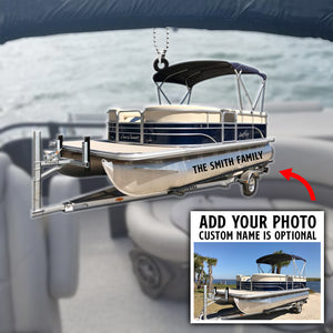 Pontoon Personalized Flat Car Ornament With Upload Image - Gift for Pontoon Lovers - Ornament - GoDuckee