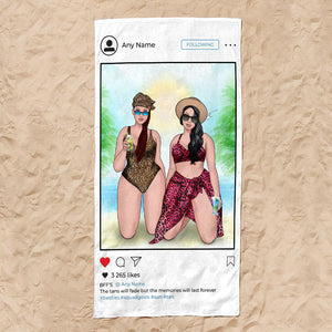 Tans Fade But Memories Last Forever - Personalized Beach Towel - Gifts For Big Sister, Sistas, Girls Trip - Instagram Frame - Beach Towel - GoDuckee