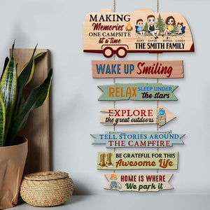 Family Making Memories One Campsite At A Time, Personalized Camping Pallet Wood Sign, Gift for Family - Wood Sign - GoDuckee
