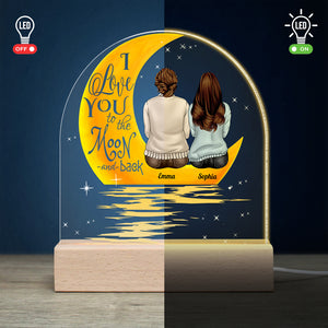 I Love You To The Moon And Back, Mom And Child Personalized Led Light Wooden Base Gift For Mom - Led Night Light - GoDuckee