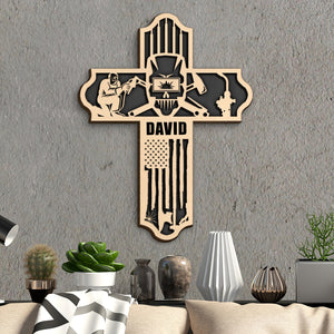 Welder Layered Cross With American Flag - Personalized 3D Wood Art - Gift for Welder - Wood Sign - GoDuckee