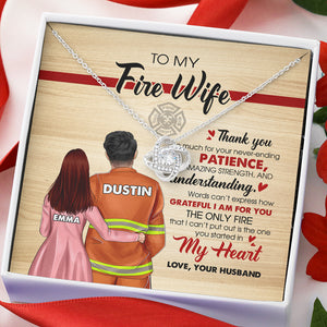 Firefighter Wife The Fire You Started In My Heart - Personalized Love Knot Necklace - Gift for Her - Couple Shoulder to Shoulder - Jewelry - GoDuckee