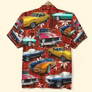 Custom Muscle Car Photo Hawaiian Shirt, Elvis Tribal Pattern, Gift For Car Lovers - Hawaiian Shirts - GoDuckee
