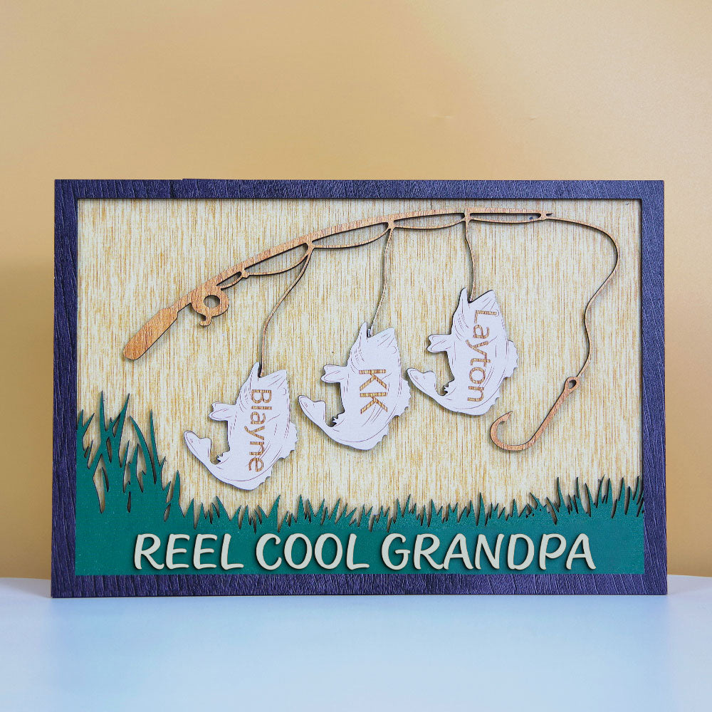 Reel Cool Grandpa Personalized Layered Wood Sign Stand Gift For Family - Wood Sign - GoDuckee