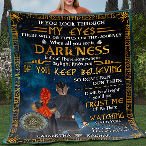 Personalized Viking Couple Blanket - If You Look Through My Eyes - Blanket - GoDuckee