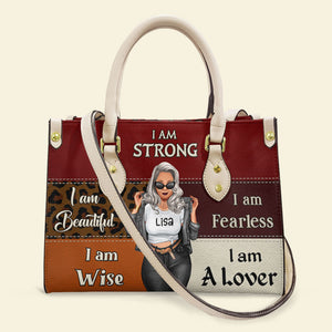 I Am Strong I Am Fearless Personalized Cool Woman Leather Bag, Gift For Her - Leather Bag - GoDuckee