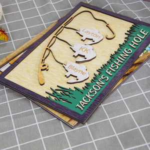 Fishing Hole Personalized Layered Wood Sign Stand Gift For Family - Wood Sign - GoDuckee