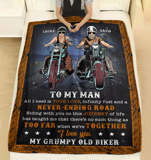 Personalized Biker Couple Blanket - To My Man I Love You My Old Grumpy Biker - Marriage Chapter - Blanket - GoDuckee