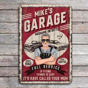 Mechanic On Duty, Personalized Auto Mechanic Metal Sign - Metal Wall Art - GoDuckee