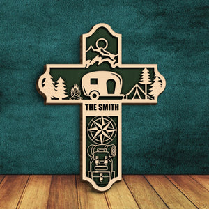 Camping Car Cross - Personalized 3D Wood Art - Gift for Camping Lovers - Wood Sign - GoDuckee