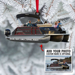 Pontoon Trip Family Friends Upload Any Photos, Personalized Acrylic Ornament - Ornament - GoDuckee